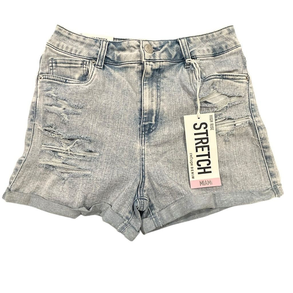 Refuge Denim Shorts Juniors Size 7 High Rise Distressed Stretch Light Blue NEW
